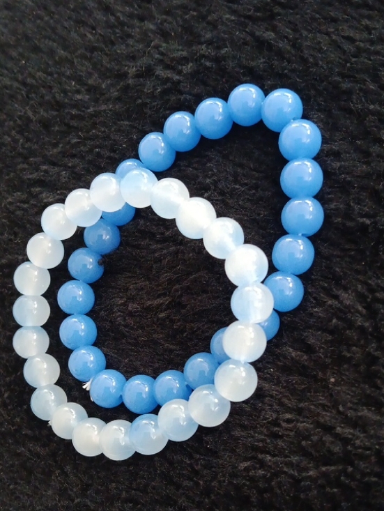 Jewelry - Stacked Beaded Bracelets in Light Blue and White